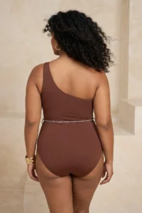 Trendyol Curve Brown One Shoulder Shell Arched Swimsuit - Image 2