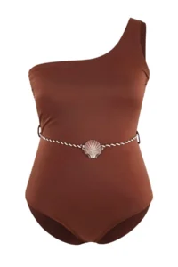 Trendyol Curve Brown One Shoulder Shell Arched Swimsuit - Image 4