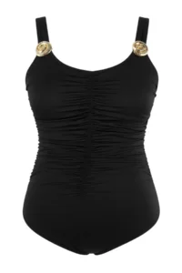 Trendyol Curve Black Gold with accessories Shirred Plus Size Swimsuit
