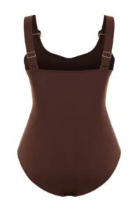 Trendyol Curve Brown Gold with accessories Shirred Plus Size Swimsuit - Image 2