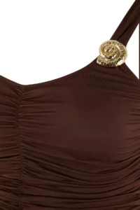 Trendyol Curve Brown Gold with accessories Shirred Plus Size Swimsuit - Image 3