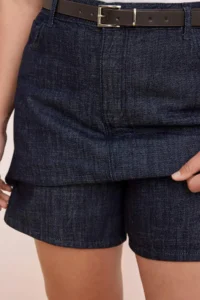 Trendyol Curve Dark Blue Belt Detailed Skirt Look 100% Cotton Non-Stretch Denim Shorts Skirt - Image 2