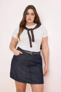 Trendyol Curve Dark Blue Belt Detailed Skirt Look 100% Cotton Non-Stretch Denim Shorts Skirt - Image 3