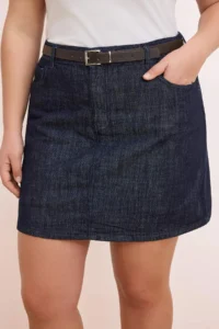 Trendyol Curve Dark Blue Belt Detailed Skirt Look 100% Cotton Non-Stretch Denim Shorts Skirt - Image 4