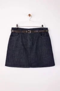 Trendyol Curve Dark Blue Belt Detailed Skirt Look 100% Cotton Non-Stretch Denim Shorts Skirt - Image 6