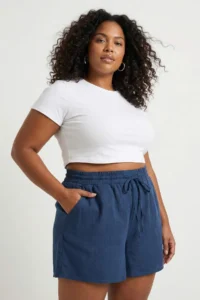 Trendyol Curve beachwear Navy Blue Muslin Weaving High Waist Shorts & Bermuda