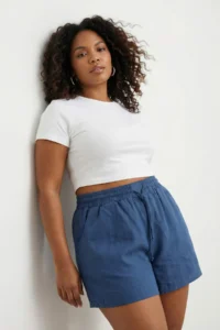 Trendyol Curve beachwear Navy Blue Muslin Weaving High Waist Shorts & Bermuda - Image 2