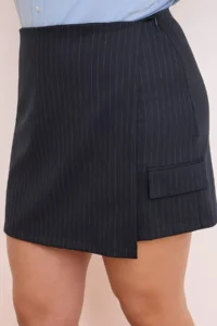 Trendyol Curve Limited Edition Navy Blue Striped Mini Plus Size Shorts Skirt - Image 6