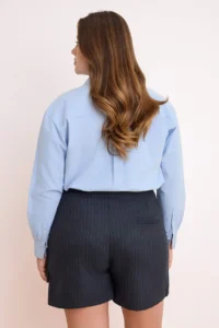 Trendyol Curve Limited Edition Navy Blue Striped Mini Plus Size Shorts Skirt - Image 8