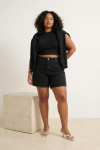 Trendyol Curve Black Elastic High Waist Mini 100% Cotton Non-Stretch Plus Size denim Shorts