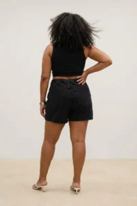 Trendyol Curve Black Elastic High Waist Mini 100% Cotton Non-Stretch Plus Size denim Shorts - Image 2