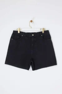 Trendyol Curve Black Elastic High Waist Mini 100% Cotton Non-Stretch Plus Size denim Shorts - Image 4
