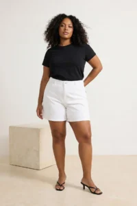Trendyol Curve White Elastic High Waist Mini 100% Cotton Non-Stretch Plus Size denim Shorts