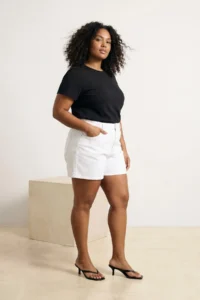 Trendyol Curve White Elastic High Waist Mini 100% Cotton Non-Stretch Plus Size denim Shorts - Image 2