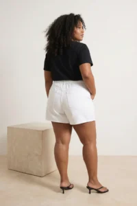 Trendyol Curve White Elastic High Waist Mini 100% Cotton Non-Stretch Plus Size denim Shorts - Image 3
