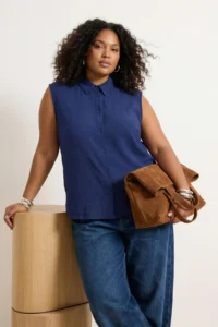 Trendyol Curve Navy Blue Plus Size Shirt