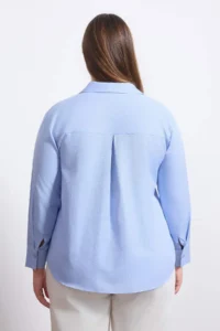 Trendyol Curve Wardrobe Essentials Blue Wacky Collar Weaving Plus Size Shirt - Image 5