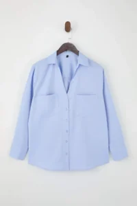 Trendyol Curve Wardrobe Essentials Blue Wacky Collar Weaving Plus Size Shirt - Image 6