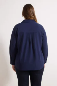 Trendyol Curve Navy Blue Cellular Flower Detailed Long Sleeve Weaving Plus Size Shirt - Image 4