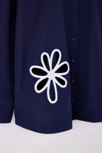 Trendyol Curve Navy Blue Cellular Flower Detailed Long Sleeve Weaving Plus Size Shirt - Image 6