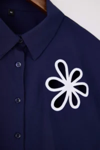 Trendyol Curve Navy Blue Cellular Flower Detailed Long Sleeve Weaving Plus Size Shirt - Image 7