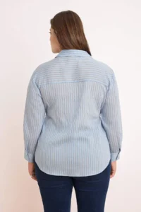 Trendyol Curve Mavi Striped Long Sleeve Thin Transparan Plus Size Shirt - Image 5