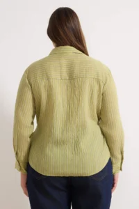 Trendyol Curve Green Striped Long Sleeve Thin Transparan Plus Size Shirt - Image 4