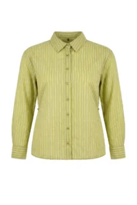 Trendyol Curve Green Striped Long Sleeve Thin Transparan Plus Size Shirt - Image 5