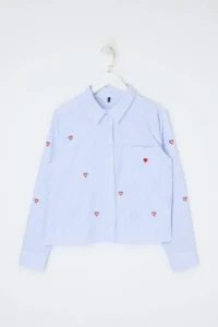 Trendyol Curve Multicolored Striped Rejection Heart Embroidered Plus Size Weaving Shirt