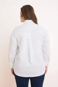 Trendyol Curve Trendyol Studio White Adjustable Oversized Asymmetric Cotton Poplin Shirt - Image 4
