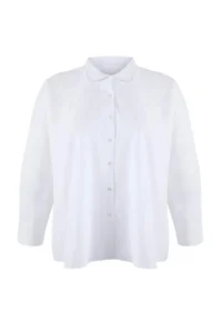 Trendyol Curve Trendyol Studio White Adjustable Oversized Asymmetric Cotton Poplin Shirt - Image 6