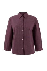 Trendyol Curve Burgundy-Multicolored Plaid/Checkered Wide Cuffed Sleeve Foldable Oversized Shirt - Image 5