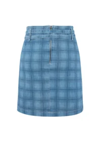Trendyol Curve Mavi High Waist Plaid Patterned pleated Arched 100% Cotton Non-Stretch denim Skirt - Image 6