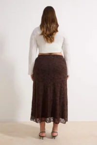 Trendyol Curve Brown Flok Patterned Knitting Plus Size Skirt - Image 4
