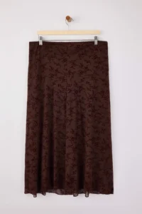 Trendyol Curve Brown Flok Patterned Knitting Plus Size Skirt - Image 7