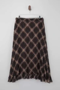 Trendyol Curve Multicolored Midi Plaid/Checkered Wrinkle Look Trend Weaving Plus Size Skirt - Image 7