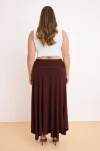 Trendyol Curve Brown Waist Detailed Slit Flexible Knitting Maxi Plus Size Skirt - Image 3