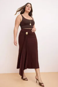 Trendyol Curve Brown Body-Fitting Accessory Detailed Knitting LONG/Maxi Skirt - Image 2