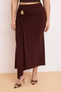 Trendyol Curve Brown Body-Fitting Accessory Detailed Knitting LONG/Maxi Skirt - Image 3