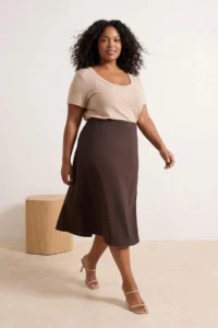 Trendyol Curve Brown with flywheel Maxi 100% Cotton Non-Stretch Plus Size denim Skirt - Image 2