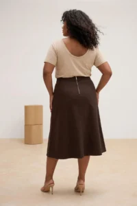 Trendyol Curve Brown with flywheel Maxi 100% Cotton Non-Stretch Plus Size denim Skirt - Image 3