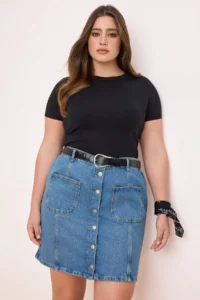 Trendyol Curve Mavi More Sustainable Front buttoned 100% Cotton Non-Stretch denim Skirt - Image 2
