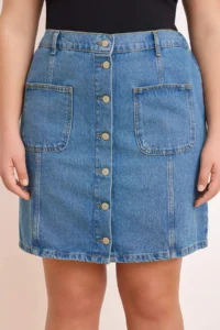 Trendyol Curve Mavi More Sustainable Front buttoned 100% Cotton Non-Stretch denim Skirt - Image 3