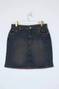 Trendyol Curve Mavi Soluk Efekt Vintage High Waist Mini 100% Cotton Non-Stretch denim Skirt - Image 5