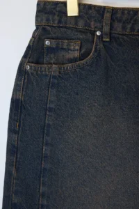 Trendyol Curve Mavi Soluk Efekt Vintage High Waist Mini 100% Cotton Non-Stretch denim Skirt - Image 6