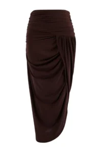 Trendyol Curve Limited Edition Brown Sandy Shirring Detailed Knitting Plus Size Skirt - Image 3
