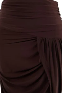 Trendyol Curve Limited Edition Brown Sandy Shirring Detailed Knitting Plus Size Skirt - Image 4