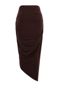 Trendyol Curve Limited Edition Brown Sandy Shirring Detailed Knitting Plus Size Skirt - Image 5