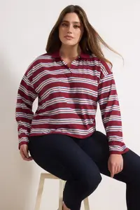 Trendyol Curve Burgundy Striped Oversized Plus Size T-Shirt - Image 2