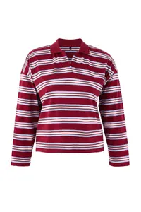 Trendyol Curve Burgundy Striped Oversized Plus Size T-Shirt - Image 5